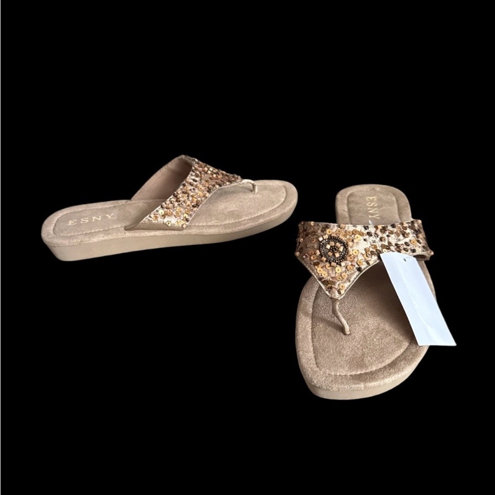 ESNY Pink Sequin Thong Flip Flops S heel lightweight 🩴 woman size 8M